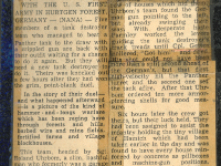 A scan of an original newspaper clipping regarding Co C, 634th TD BN Soldiers in a duel with a German Panther tank. [Photo courtesy of Mike Getten, son of Jean Getten and nephew of Lynes Getten; both 634th TDBn soldiers]
