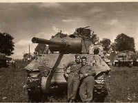 "Buddies, on left is jeep driver and the other a tank driver" [Courtesy of Cpl Howard Skaggs, Co. A, 634th TD Bn.]