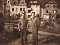 "Barnes (left) and Walsh in Bonn, Germany"  - Photo courtesy of Kelsey and Megan Walsh, granddaughters of James Walsh (Co. A/HQ Co).