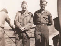 "Sol Thatch (L) and Francis Pierce (Sailed in July 1944 from Camp Shanks NY)"  - Photo courtesy of Kelsey and Megan Walsh, granddaughters of James Walsh (Co. A/HQ Co).