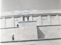 "Walsh (L), unknown. 'You and I in Hitler's box in Nuremburg'"  - Photo courtesy of Kelsey and Megan Walsh, granddaughters of James Walsh (Co. A/HQ Co).