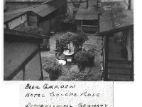 "Beer garden Hotel Goldne Rose Dinkelsbuhl, Germany. June 1945. I'm at left rear." - Photo courtesy of Jay Olson, son of Maj Errol B. Olson
